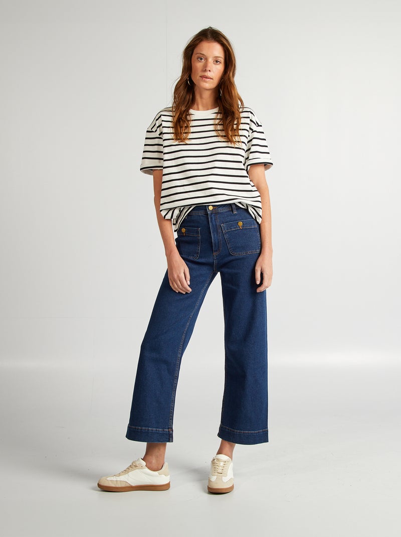 Calças wide-leg cropped AZUL - Kiabi