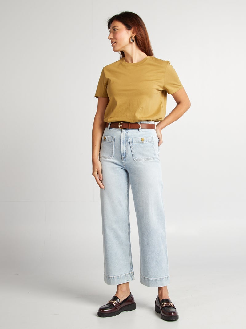 Calças wide-leg cropped AZUL - Kiabi