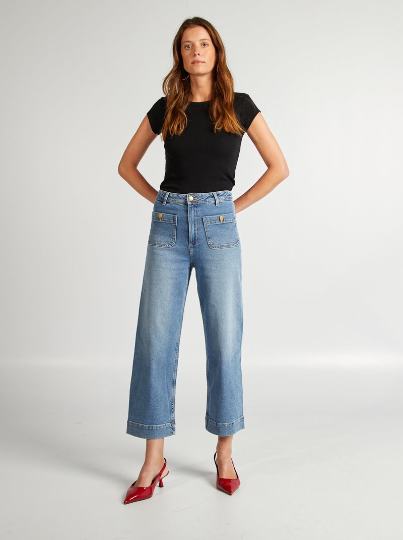 Calças wide-leg cropped AZUL - Kiabi