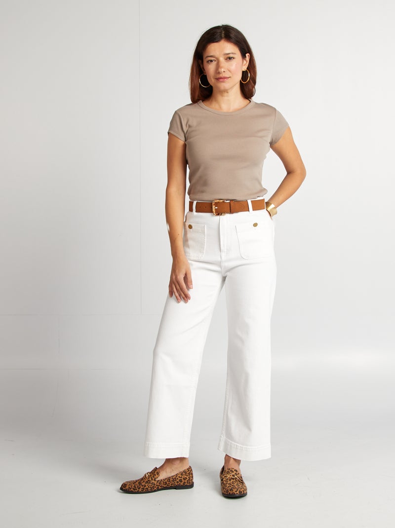 Calças wide-leg cropped Branco - Kiabi