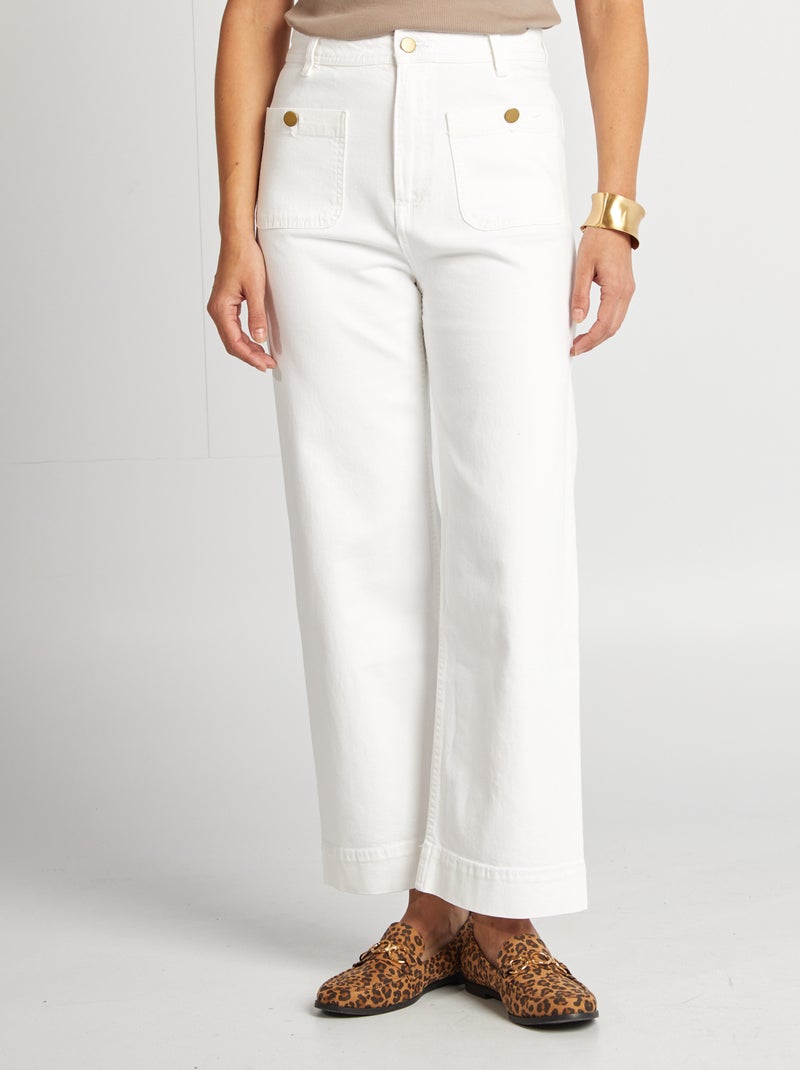 Calças wide-leg cropped Branco - Kiabi