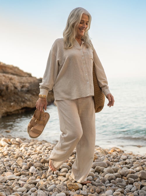 Calças wide leg em linho misturado - Kiabi