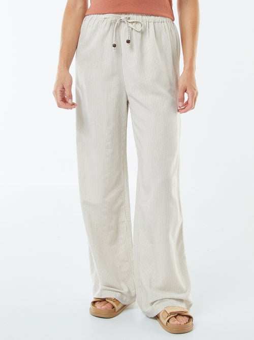 Calças wide leg em linho misturado - Kiabi