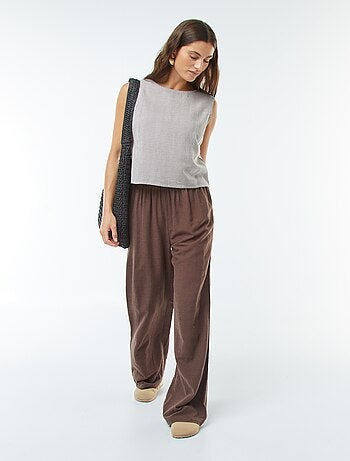 Calças wide leg em linho misturado