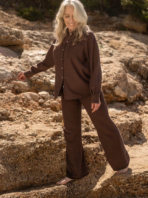 Calças wide leg em linho misturado - Kiabi