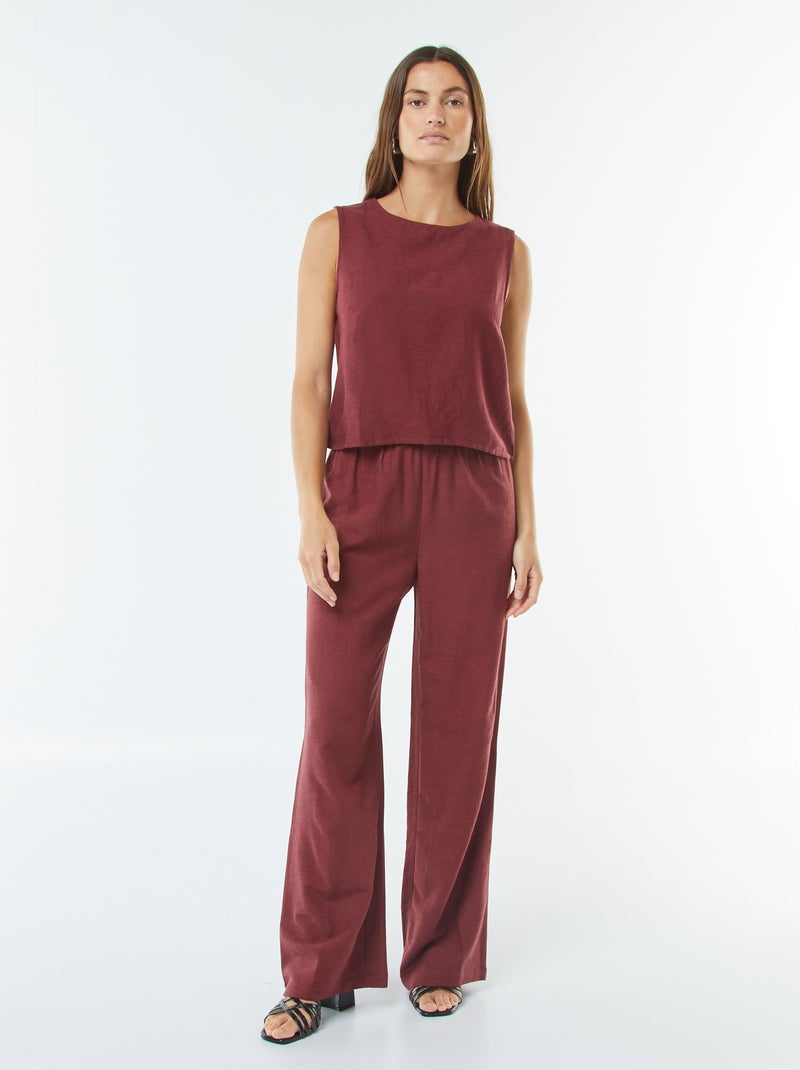 Calças wide leg em linho misturado Vermelho - Kiabi