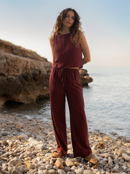 Calças wide leg em linho misturado - Kiabi