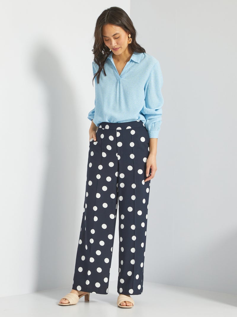 Calças wide leg estampadas AZUL - Kiabi