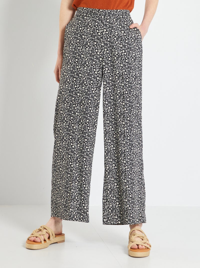 Calças wide leg estampadas PRETO - Kiabi