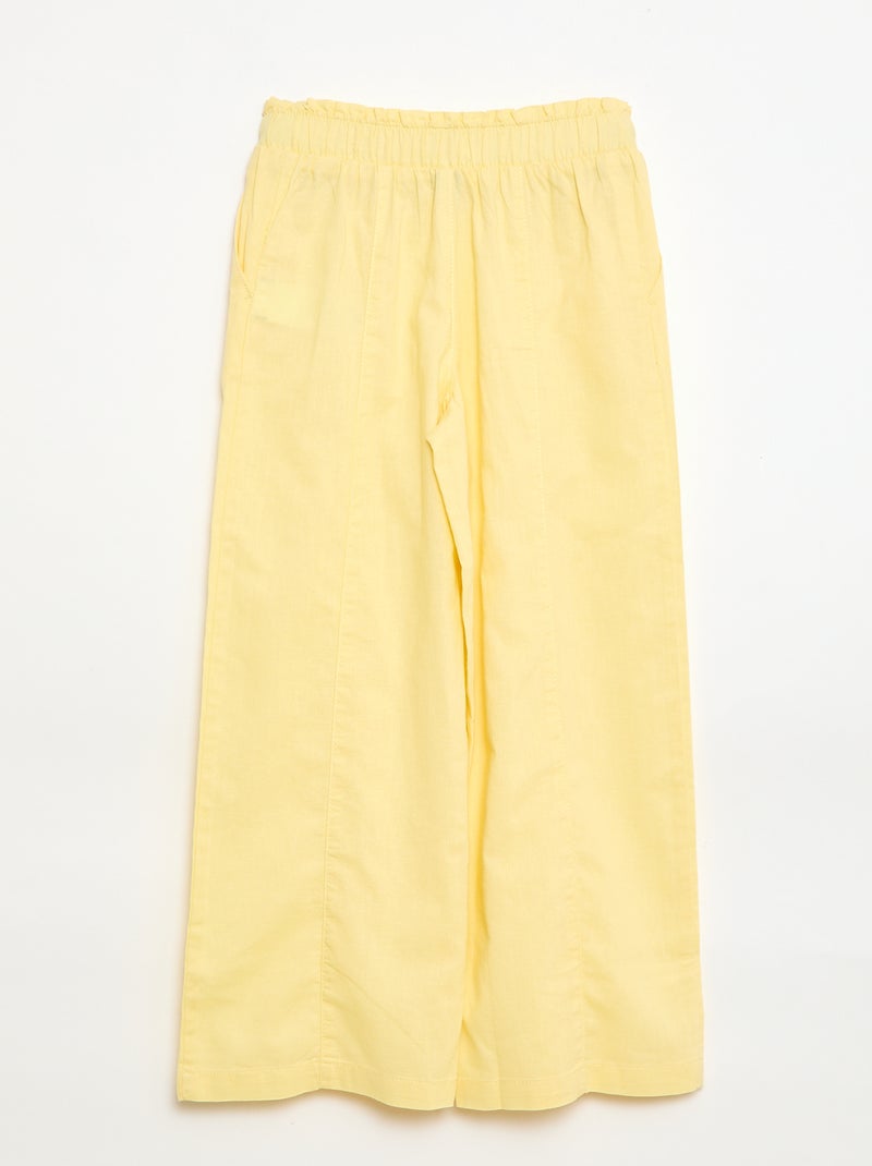 Calças wide leg/corte largo em algodão tecido Amarelo - Kiabi