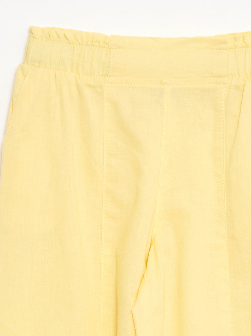 Calças wide leg/corte largo em algodão tecido Amarelo - Kiabi