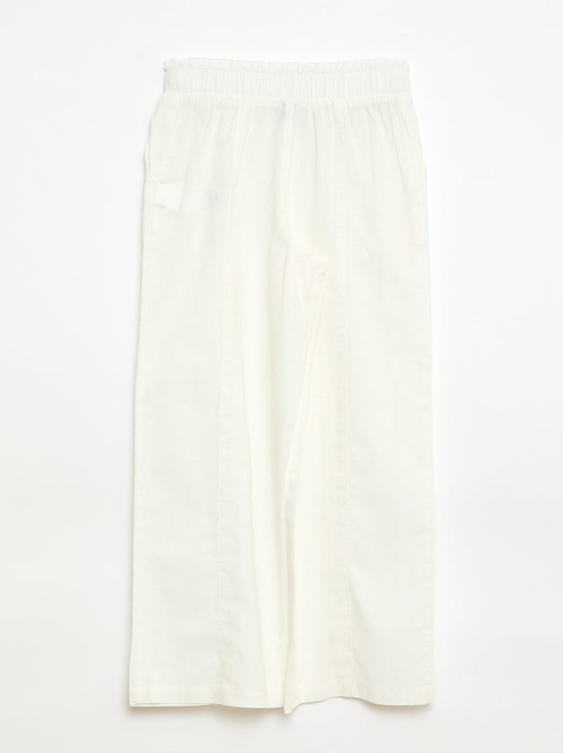 Calças wide leg/corte largo em algodão tecido Branco - Kiabi