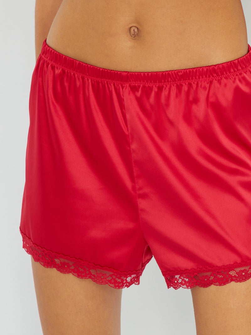 Calções acetinados com renda Vermelho - Kiabi