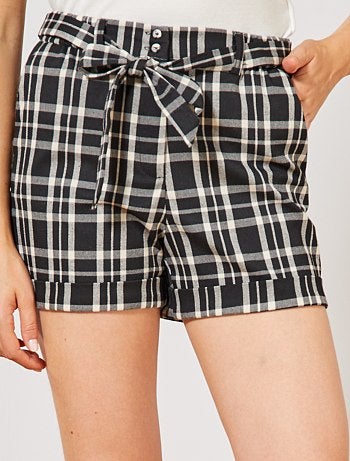 Calções aos quadrados com cintura subida - Kiabi