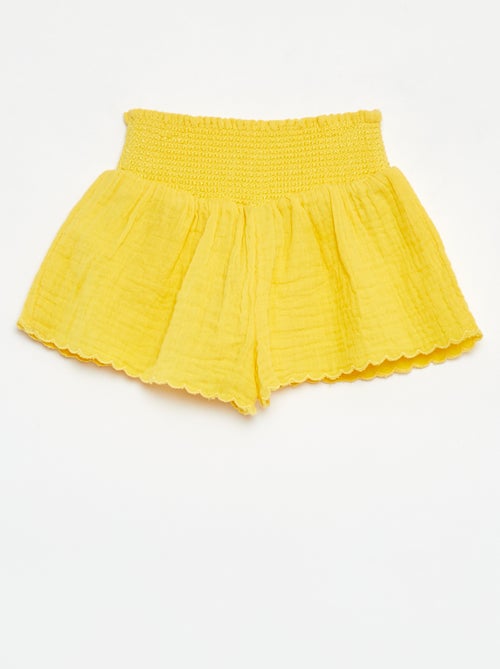 Calções bordados em gaze de algodão - Kiabi