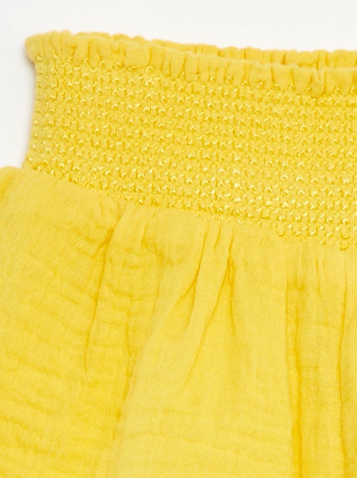 Calções bordados em gaze de algodão - Kiabi