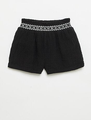 Calções bordados em gaze de algodão