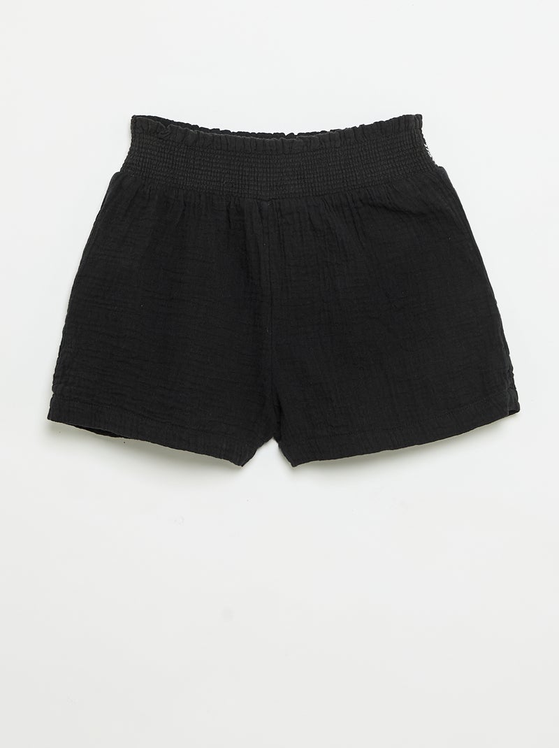 Calções bordados em gaze de algodão Preto - Kiabi
