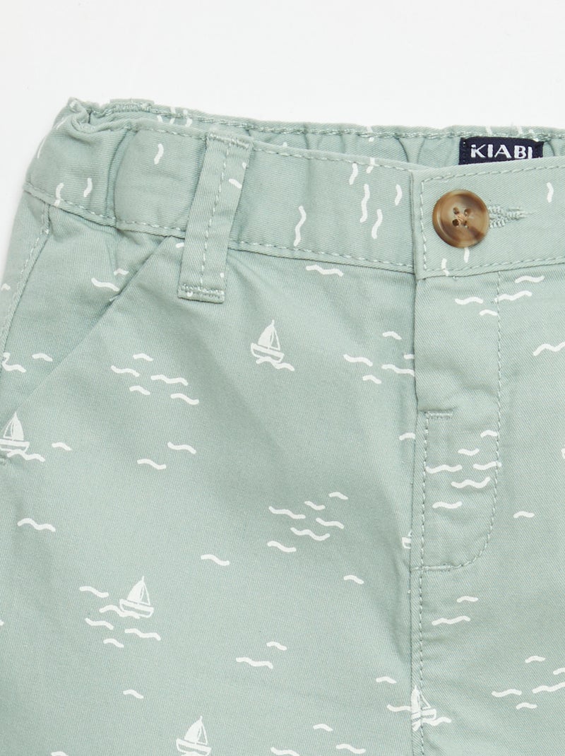 Calções chino com cintura ajustável Verde - Kiabi