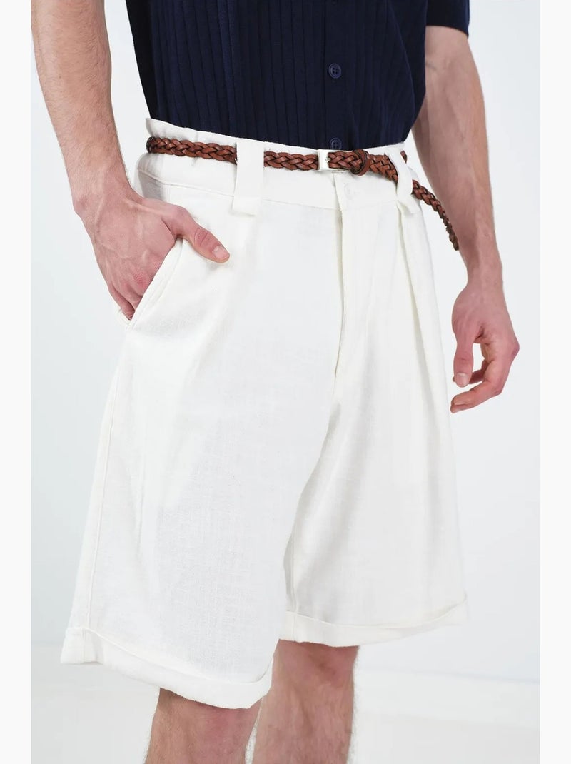 Calções chino de algodão de cintura subida e perna larga giesto Branco - Kiabi