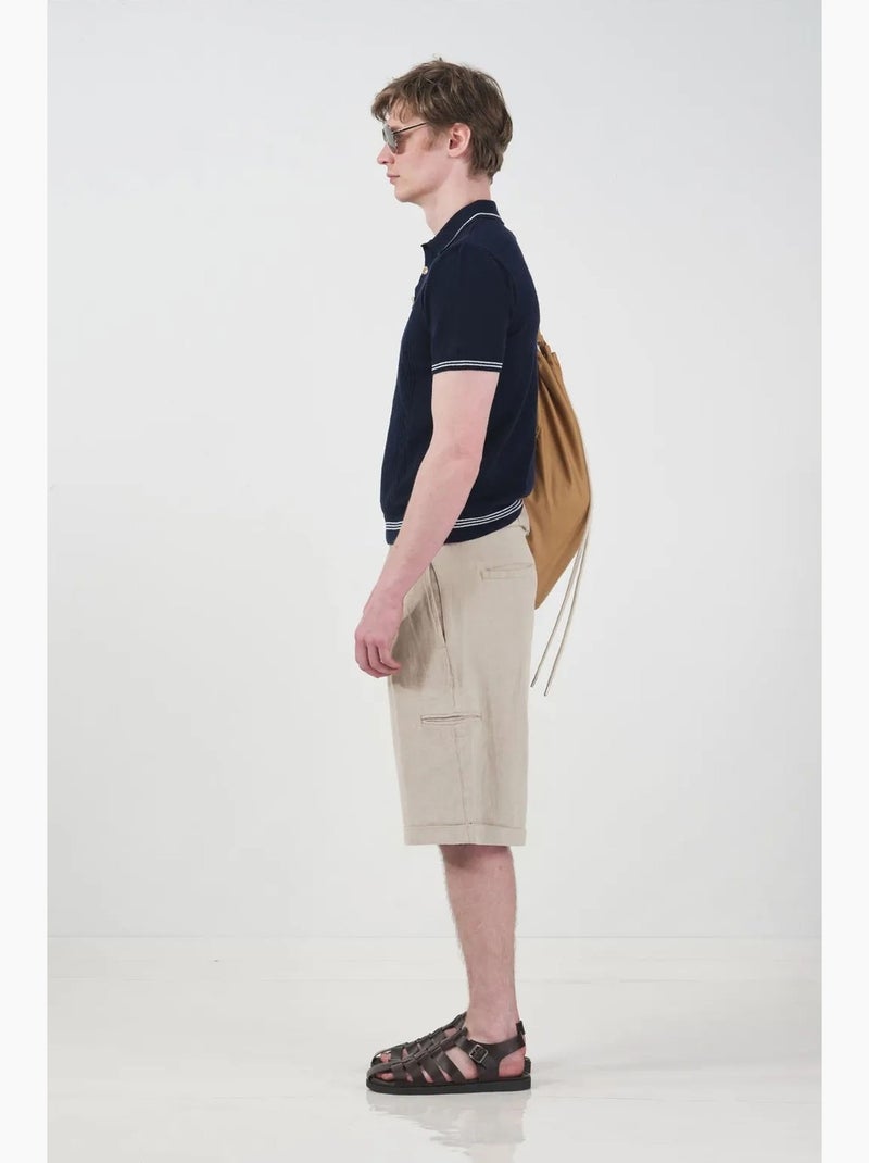 Calções chino de perna larga de cintura média com bolsos giesto Bege-argila - Kiabi