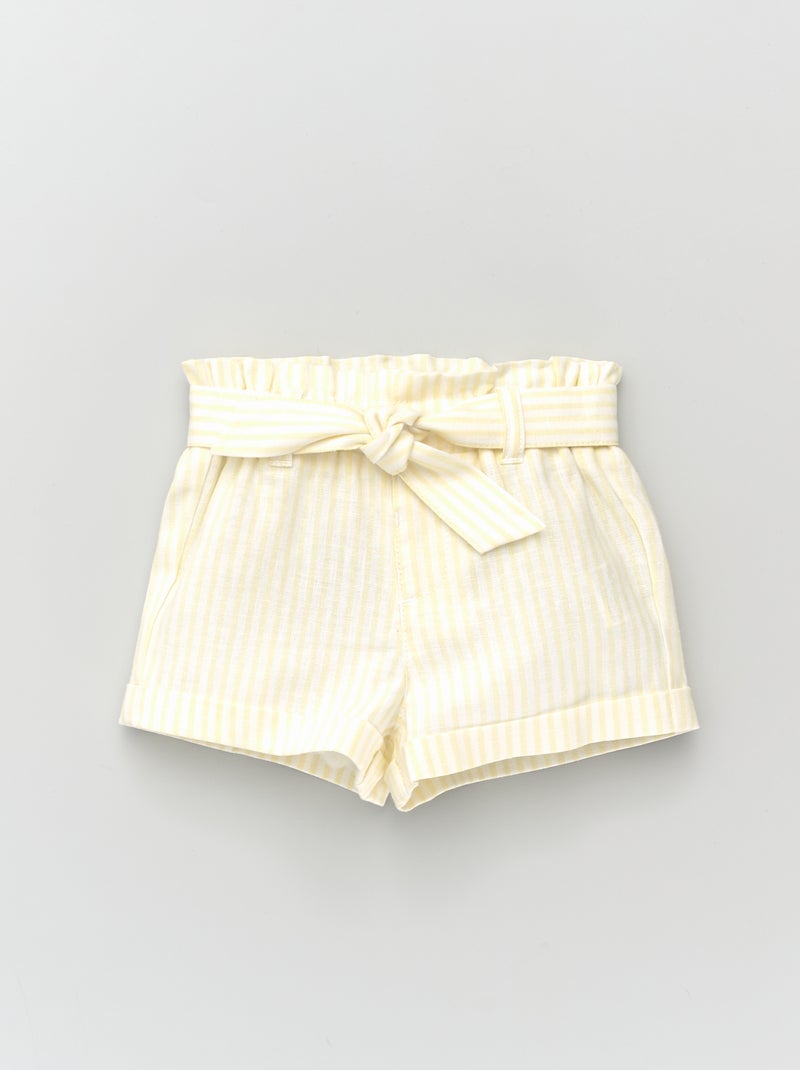 Calções cintados de linho e viscose às riscas AMARELO - Kiabi