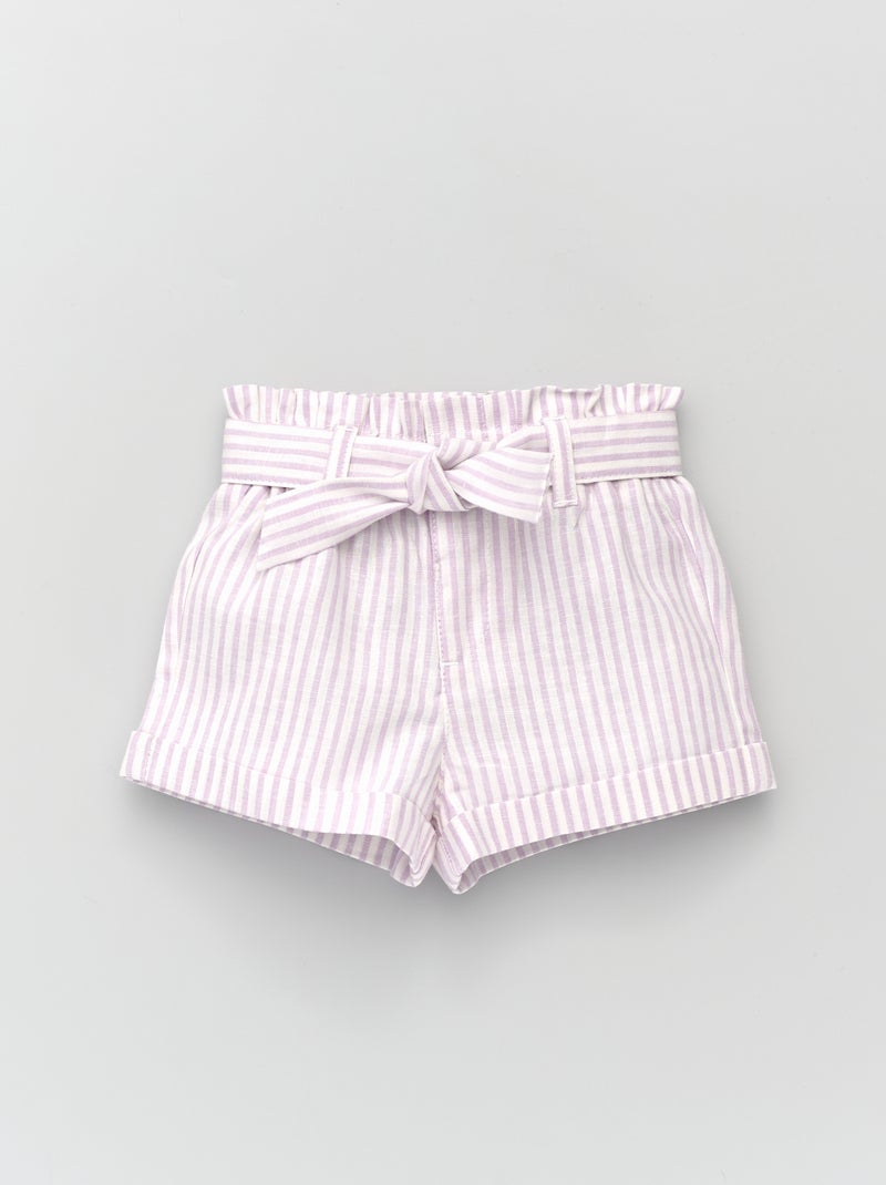 Calções cintados de linho e viscose às riscas BRANCO - Kiabi