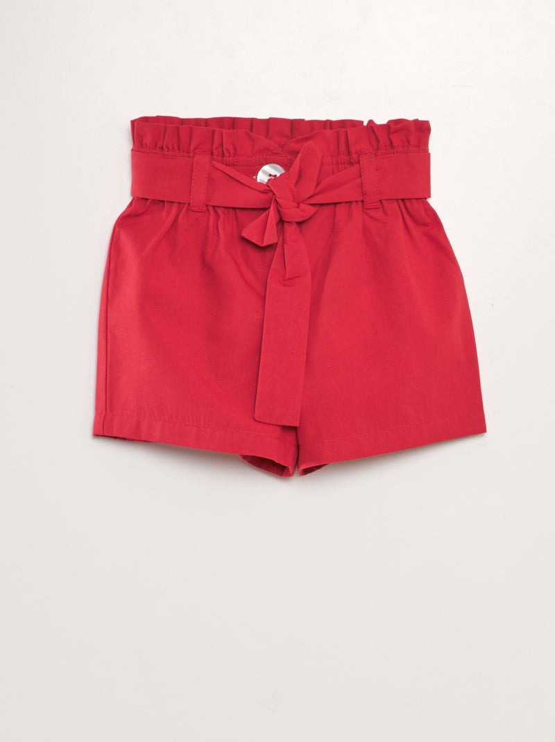 Calções cintados de popelina VERMELHO - Kiabi