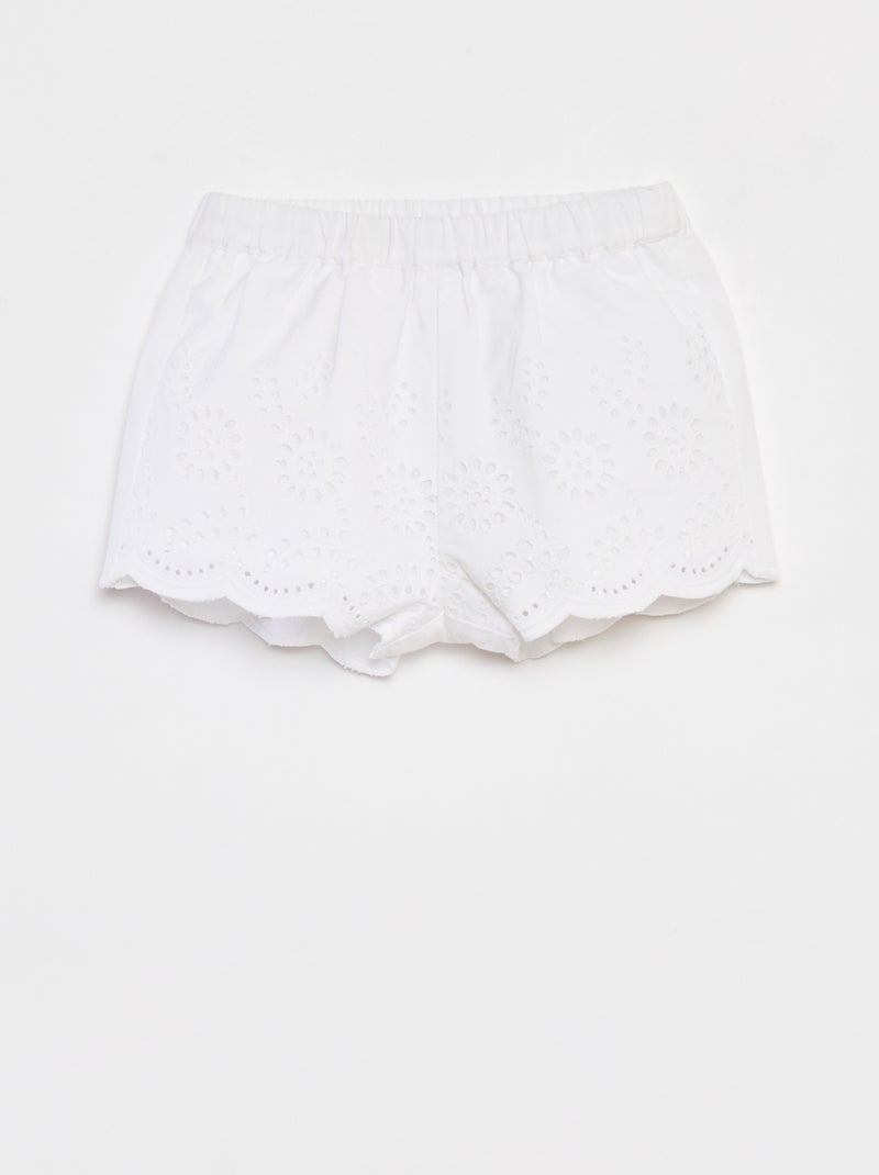 Calções com bordado inglês Branco - Kiabi