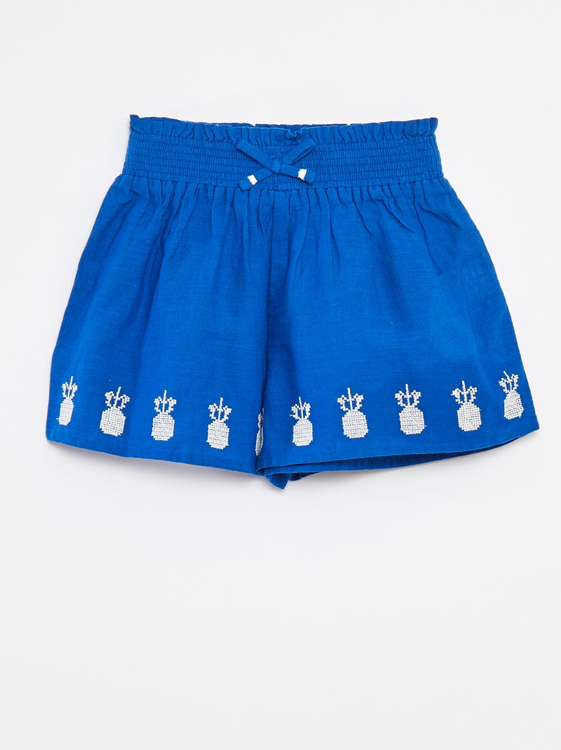 Calções com bordados ingleses Azul - Kiabi
