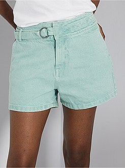 Calções com cintura subida cintada assimétrica - Kiabi