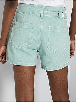 Calções com cintura subida cintada assimétrica - Kiabi