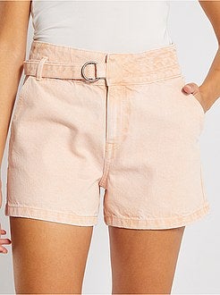 Calções com cintura subida cintada assimétrica - Kiabi