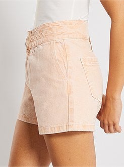 Calções com cintura subida cintada assimétrica - Kiabi