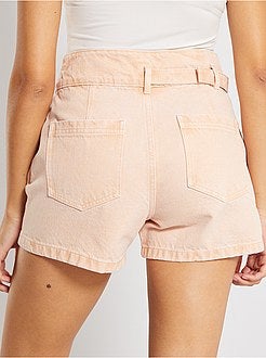 Calções com cintura subida cintada assimétrica - Kiabi