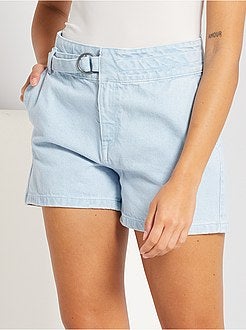 Calções com cintura subida cintada assimétrica - Kiabi