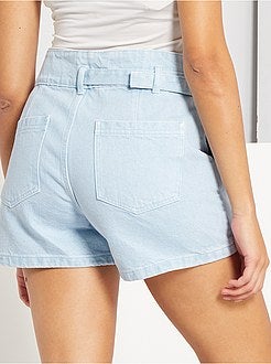 Calções com cintura subida cintada assimétrica - Kiabi