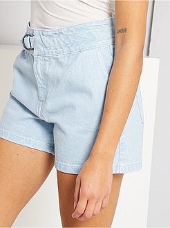 Calções com cintura subida cintada assimétrica - Kiabi