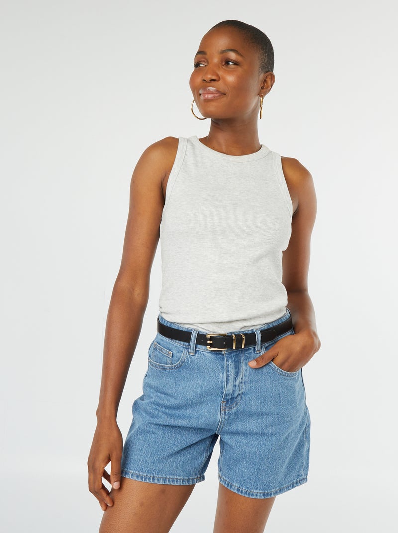 Calções com cintura subida de ganga AZUL - Kiabi