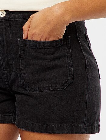 Calções com cintura subida de ganga com 4 bolsos de chapa