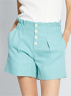 Calções com cintura subida em linho e algodão de conceção ecológica - Kiabi