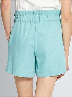 Calções com cintura subida em linho e algodão de conceção ecológica - Kiabi