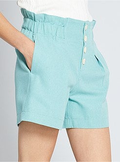 Calções com cintura subida em linho e algodão de conceção ecológica - Kiabi