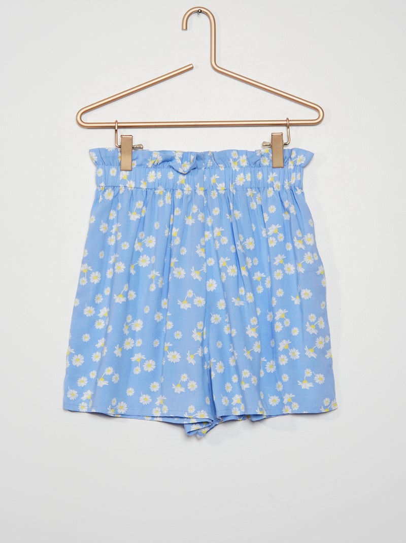 Calções com estampado florido em viscose AZUL - Kiabi