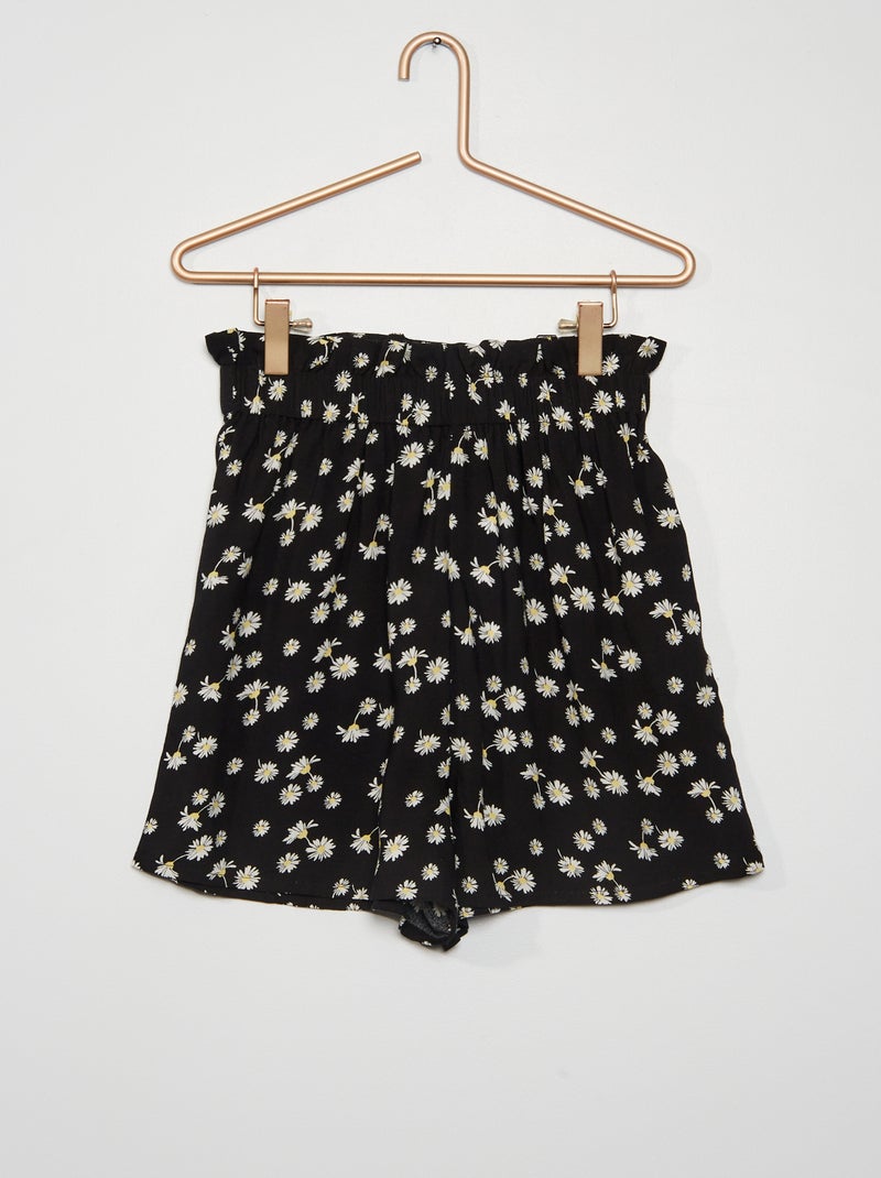 Calções com estampado florido em viscose PRETO - Kiabi