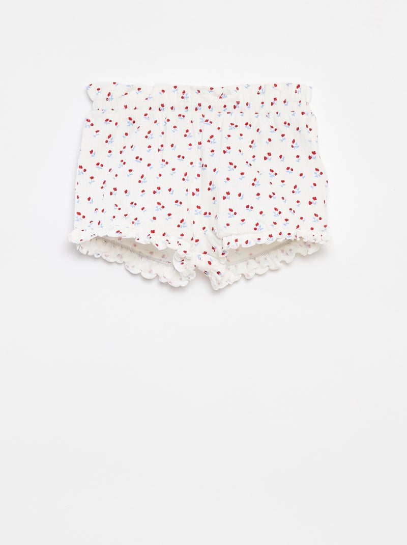 Calções com folhos e estampado BRANCO - Kiabi