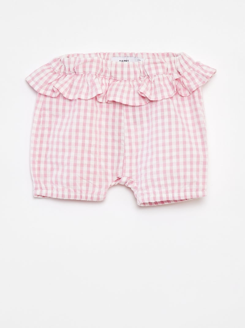 Calções com folhos e estampado vichy 'Name It' ROSA - Kiabi