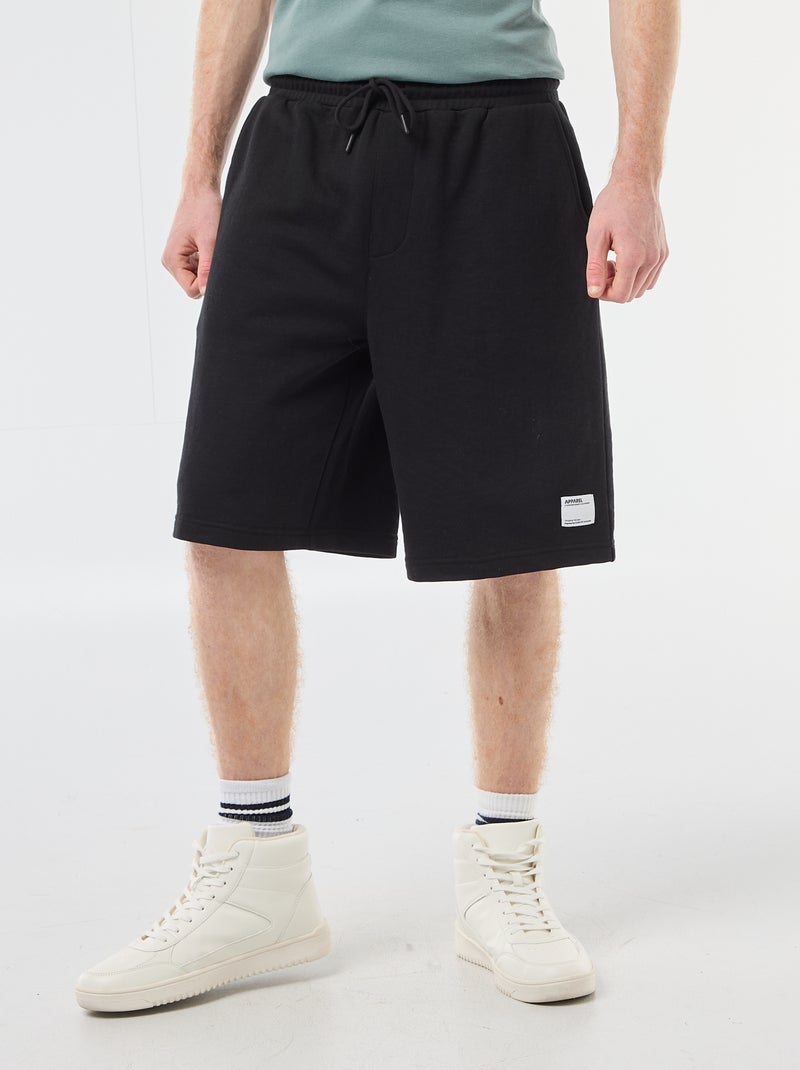 Calções com patch em algodão liso Preto - Kiabi