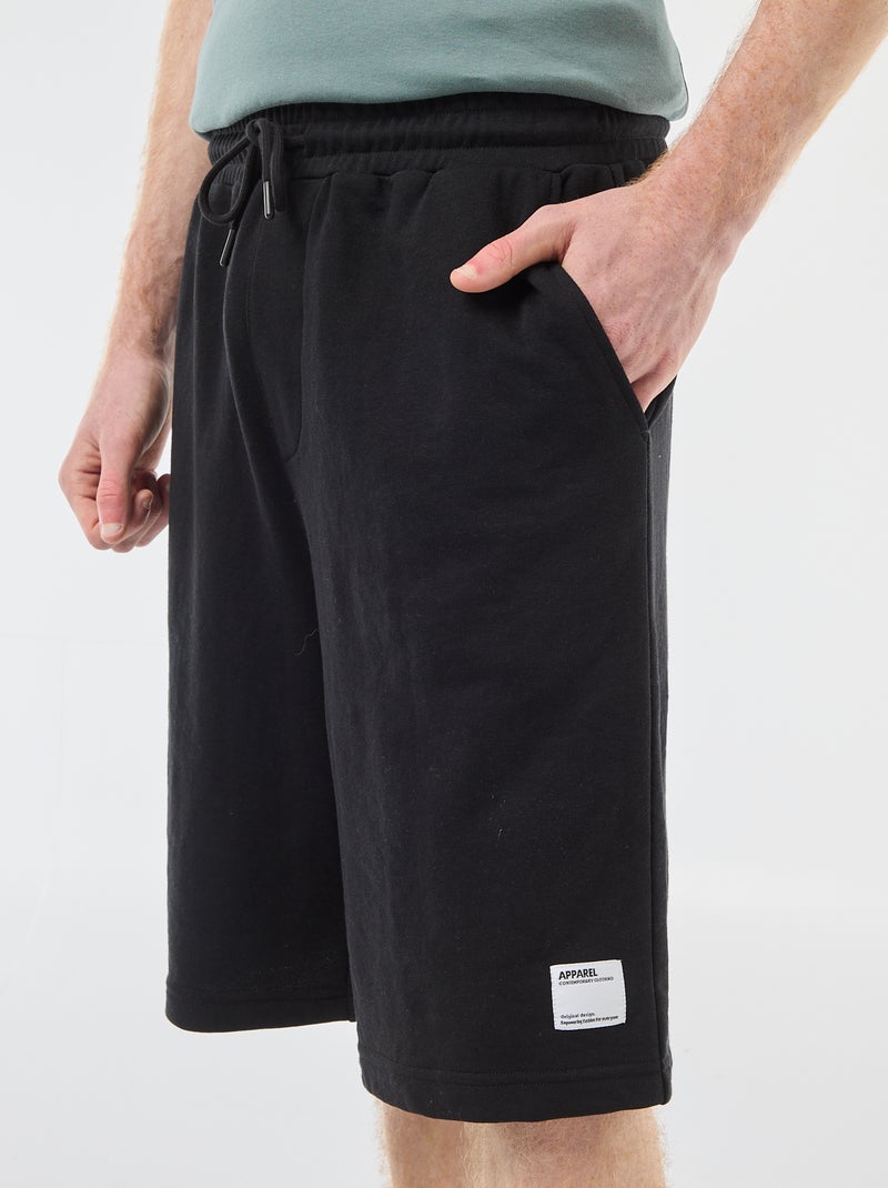Calções com patch em algodão liso Preto - Kiabi