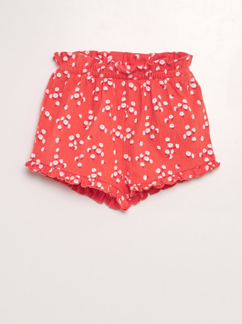 Calções com rebordos com folhos VERMELHO - Kiabi